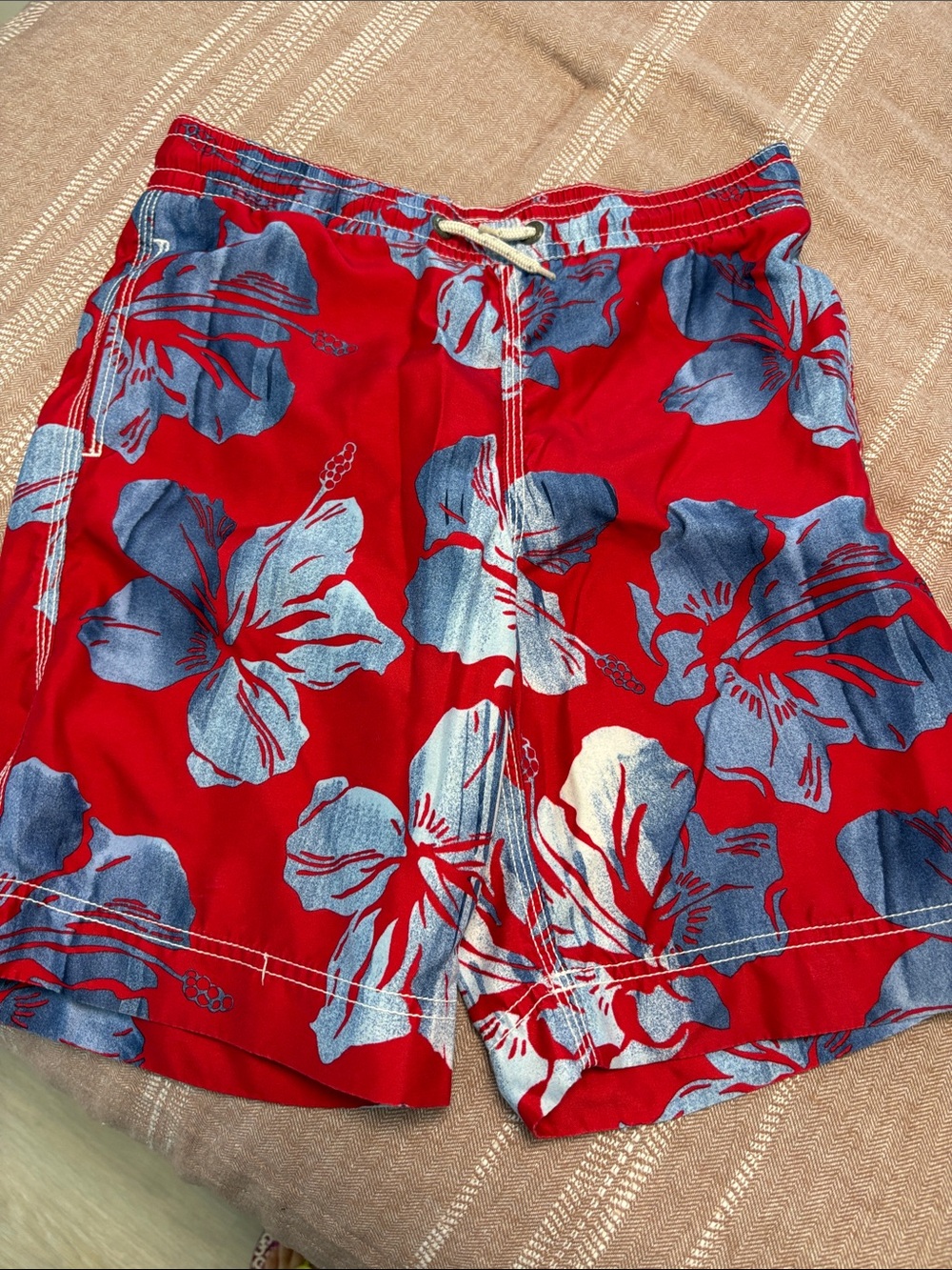 GAP Red Swim Trunks with Blue Hibiscus Print